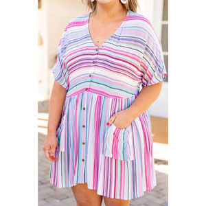Chic Soul Multicolor Striped Every Other Day Button Front Dress Womans Plus 2X